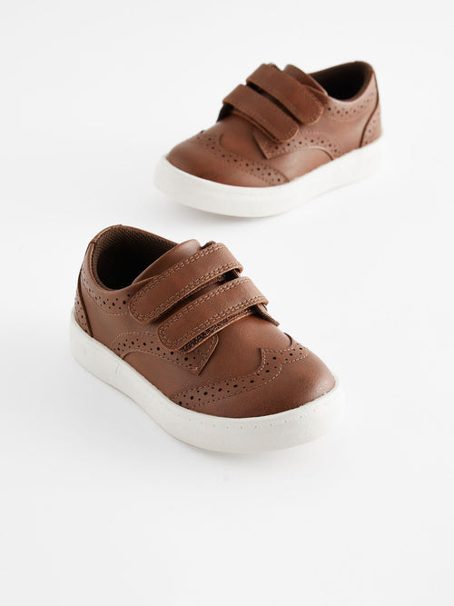 Tan Brown Standard Fit (F) Touch Fastening Brogue Shoes image 1