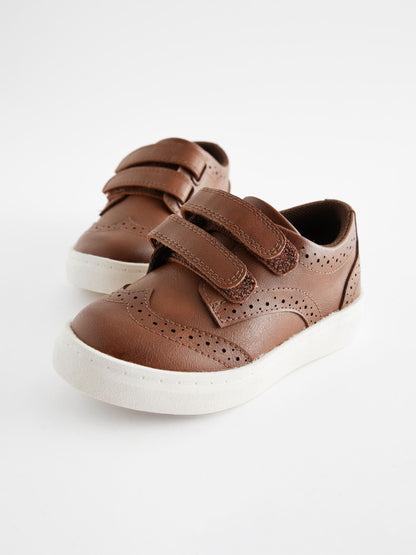 Tan Brown Standard Fit (F) Touch Fastening Brogue Shoes image 3