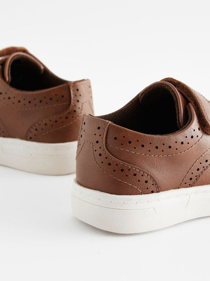 Tan Brown Standard Fit (F) Touch Fastening Brogue Shoes image 4