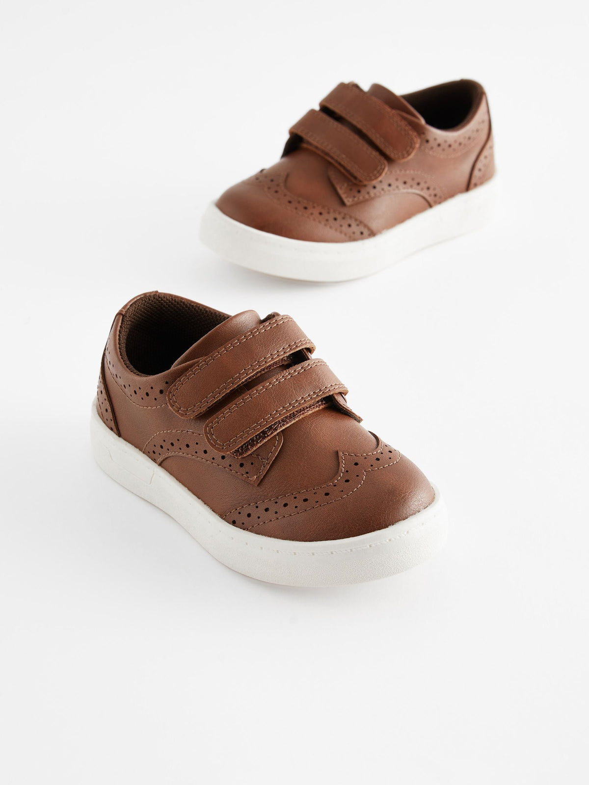 Tan Brown Standard Fit (F) Touch Fastening Brogue Shoes image 1