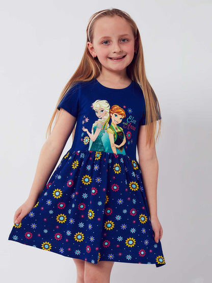Character Blue 100% Cotton Frozen Flower Dress image 3
