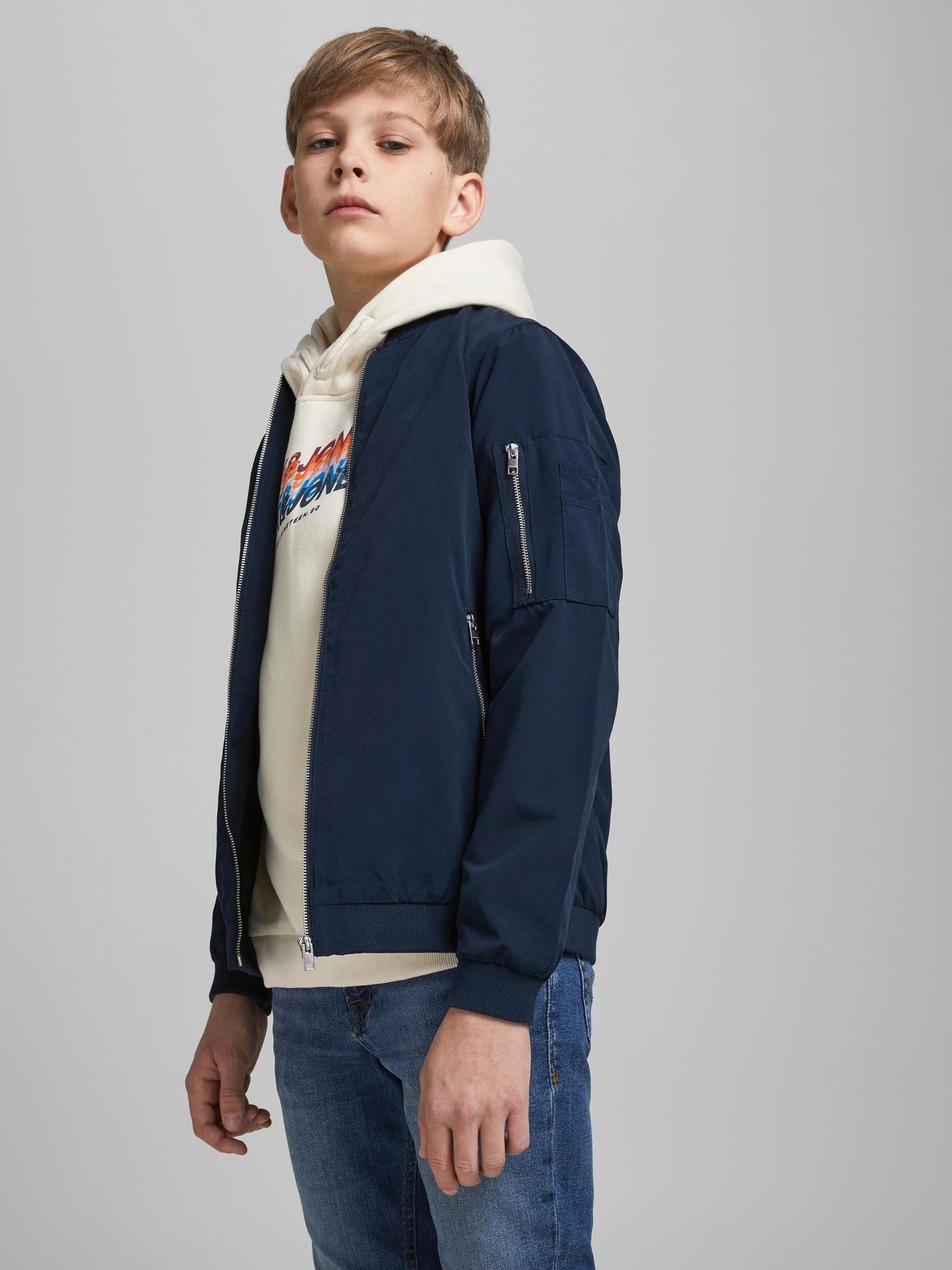 Dsiney Kidz - JACK & JONES JUNIOR Navy Blue Light Weight Bomber Jacket image 2