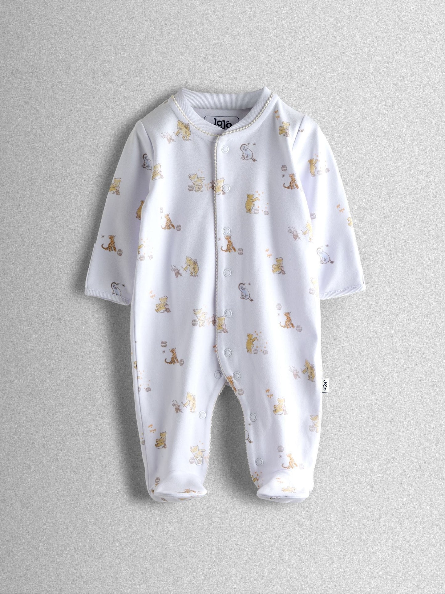 JoJo Maman Bébé Cream Winnie The Pooh Print Sleepsuit & Hat Set image 5