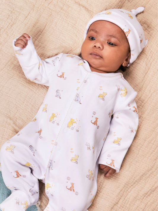 JoJo Maman Bébé Cream Winnie The Pooh Print Sleepsuit & Hat Set image 1