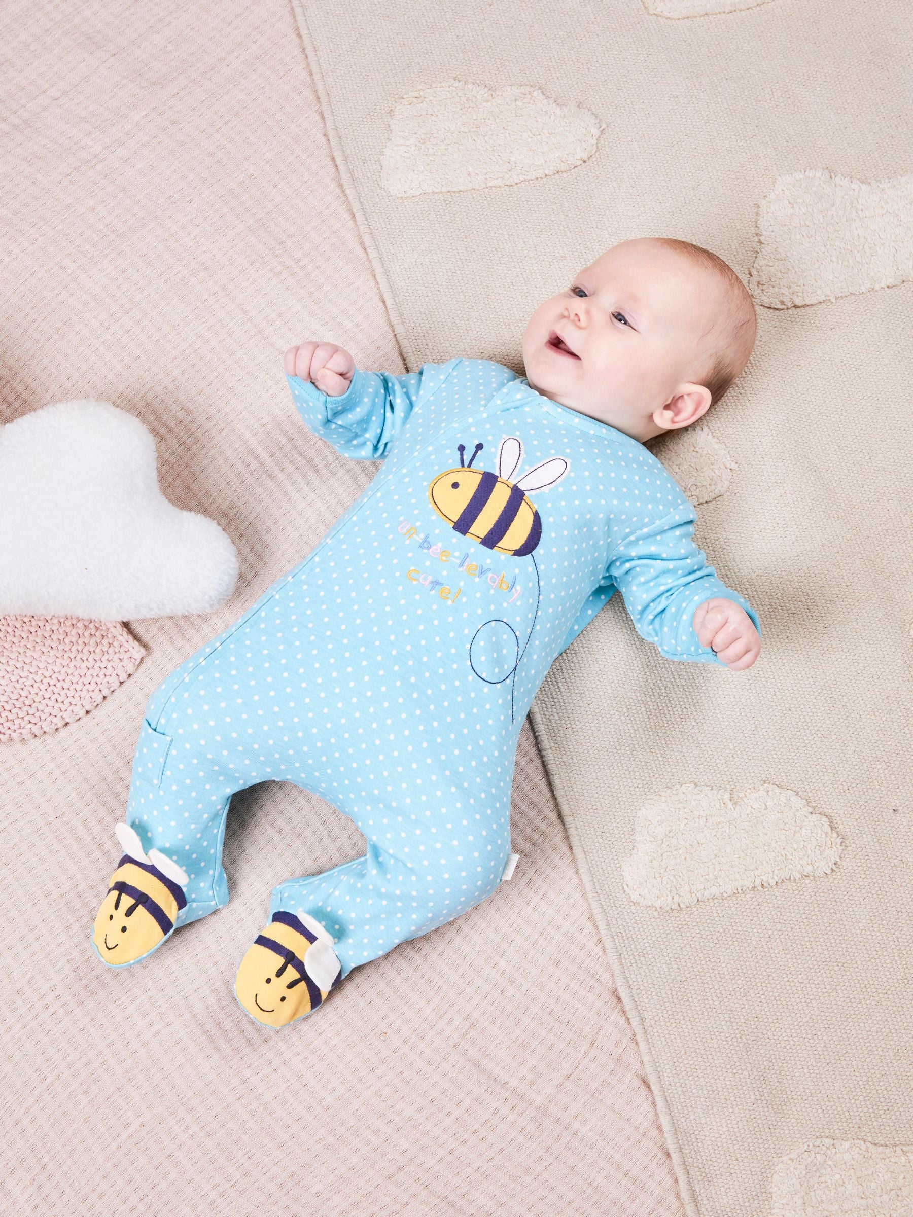 JoJo Maman Bébé Duck Egg Bee Appliqué Zip Sleepsuit image 2