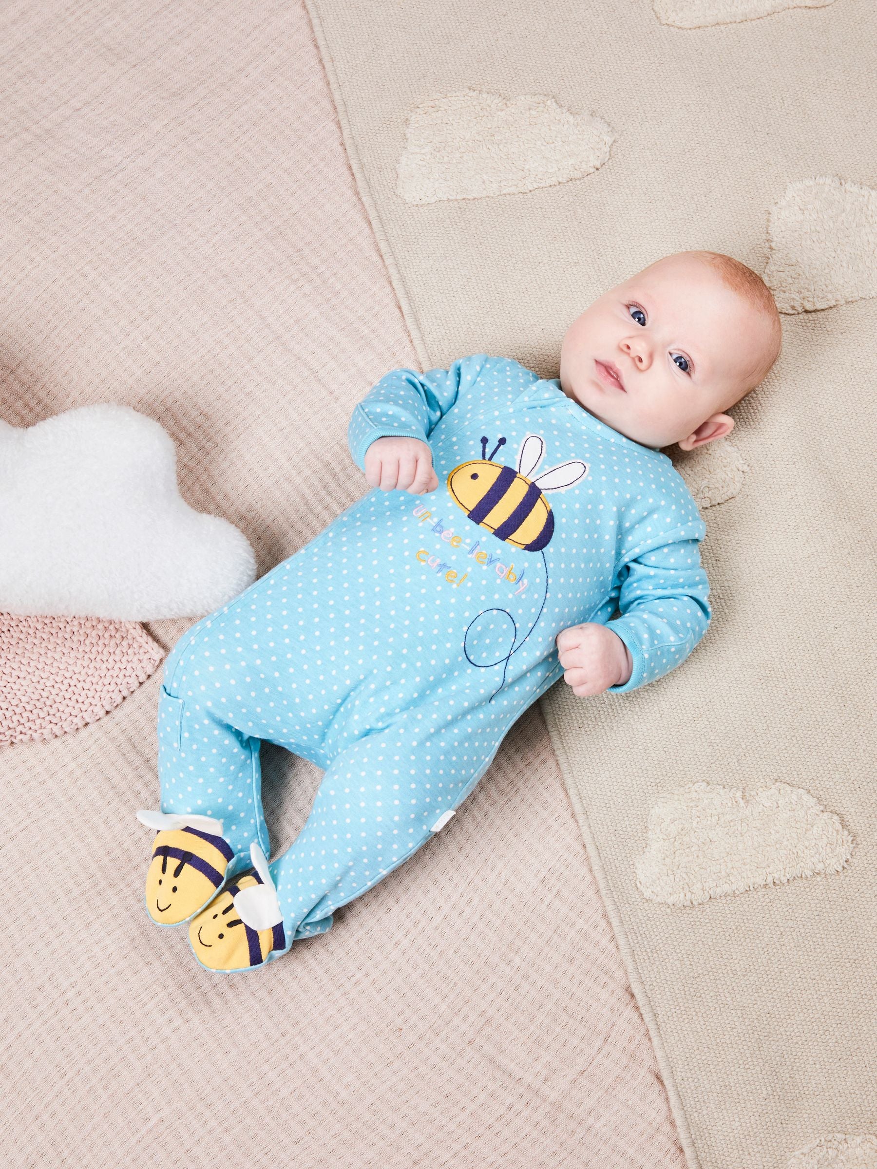 JoJo Maman Bébé Duck Egg Bee Appliqué Zip Sleepsuit image 3