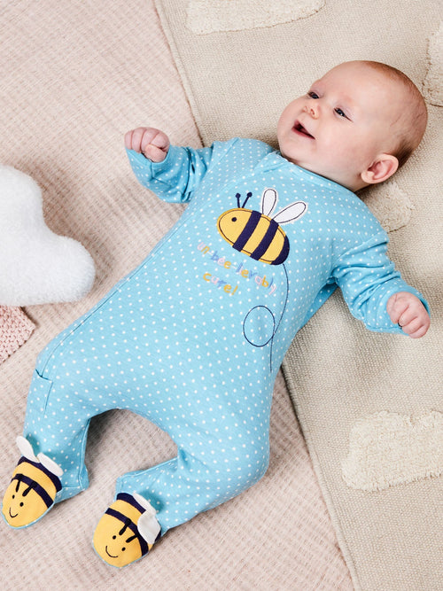 JoJo Maman Bébé Duck Egg Bee Appliqué Zip Sleepsuit image 1