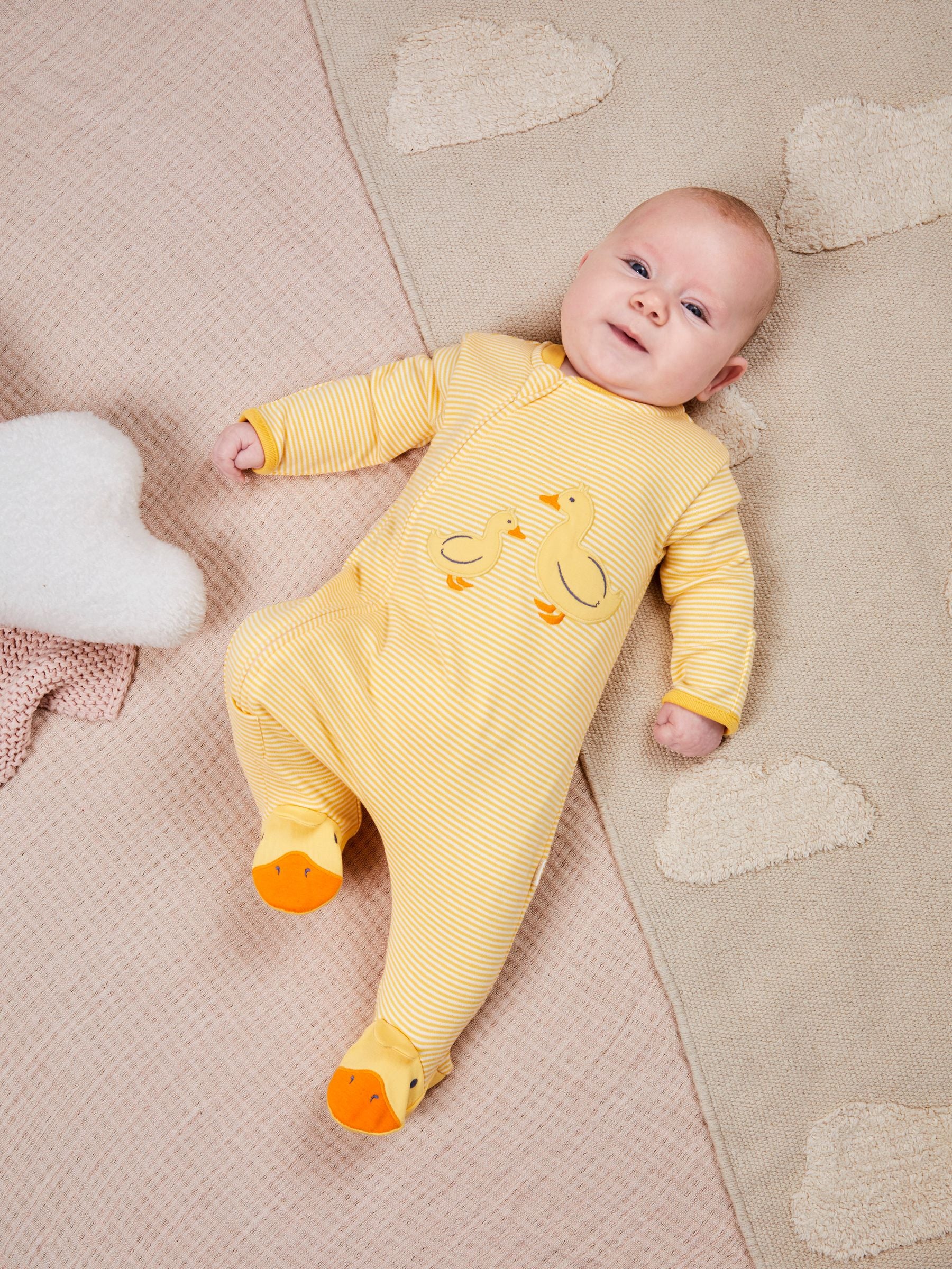 JoJo Maman Bébé Yellow Duck Appliqué Zip Sleepsuit image 1