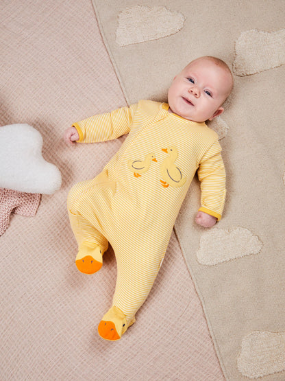 JoJo Maman Bébé Yellow Duck Appliqué Zip Sleepsuit image 1