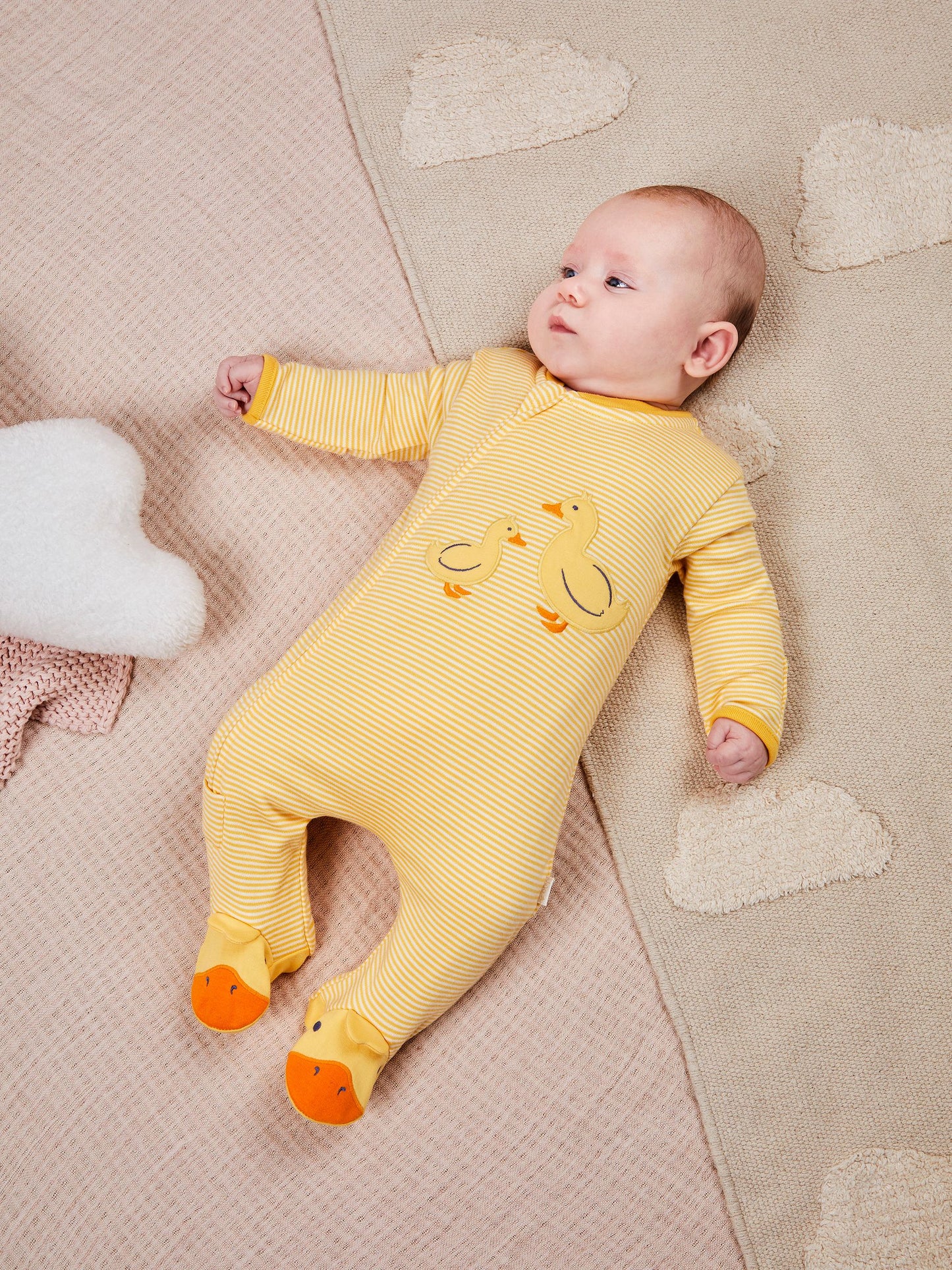 JoJo Maman Bébé Yellow Duck Appliqué Zip Sleepsuit image 2