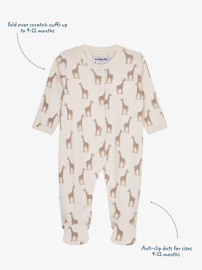 JoJo Maman Bébé Natural Giraffe Cotton Footed Animal Print Sleepsuits 3-Pack image 3