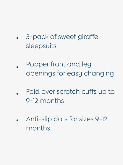 JoJo Maman Bébé Natural Giraffe Cotton Footed Animal Print Sleepsuits 3-Pack image 4