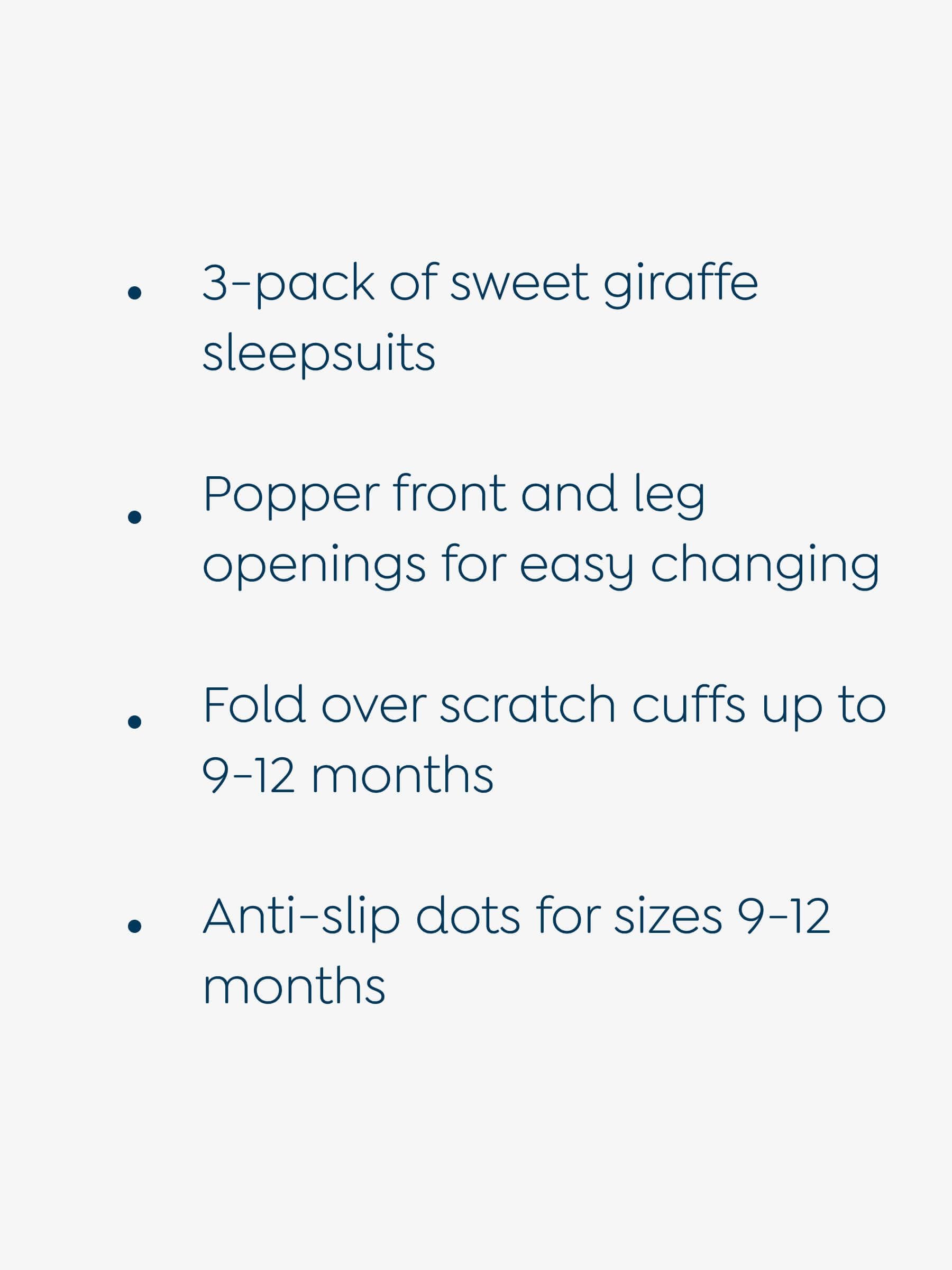 JoJo Maman Bébé Natural Giraffe Cotton Footed Animal Print Sleepsuits 3-Pack image 4