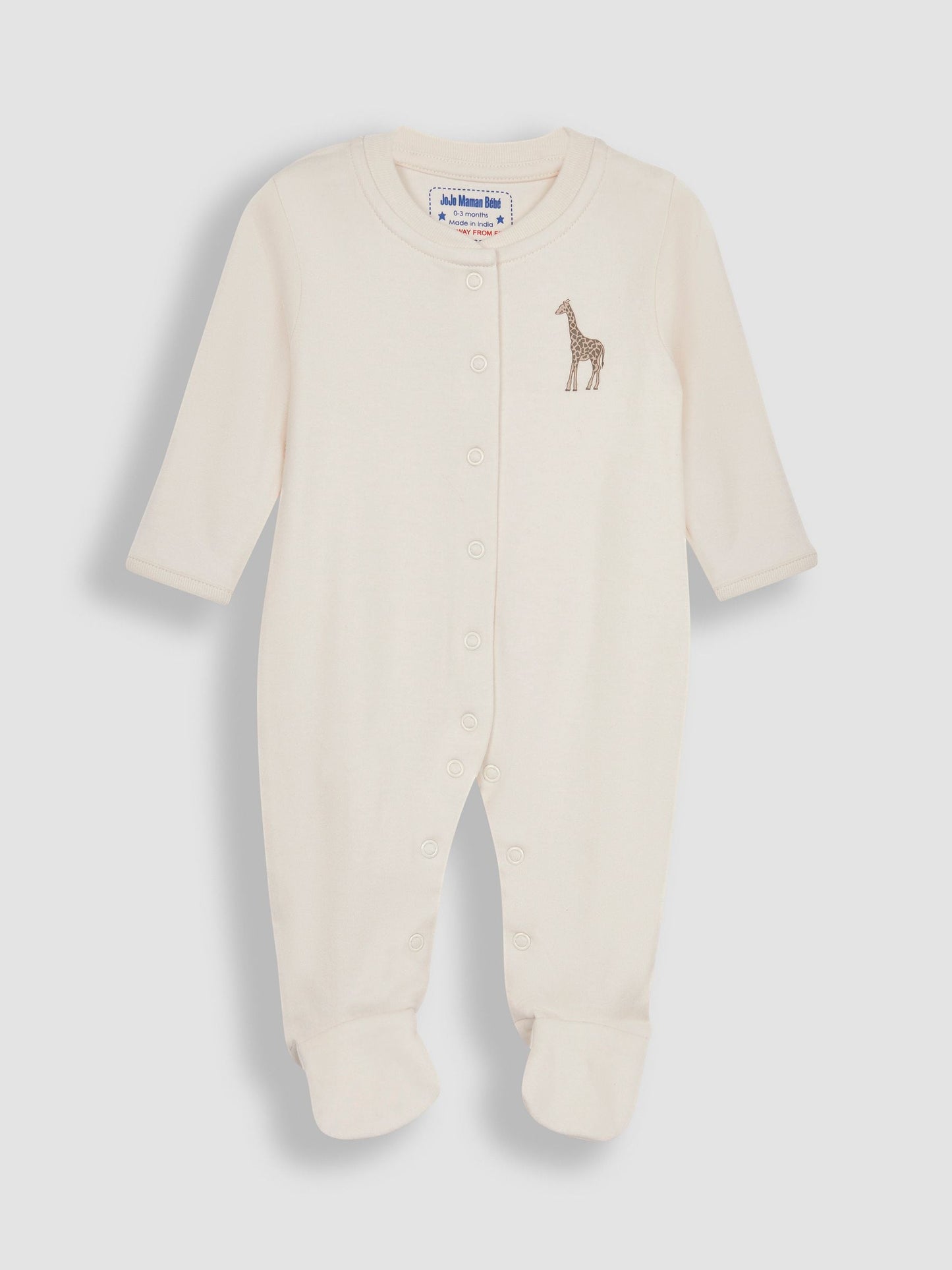 JoJo Maman Bébé Natural Giraffe Cotton Footed Animal Print Sleepsuits 3-Pack image 5