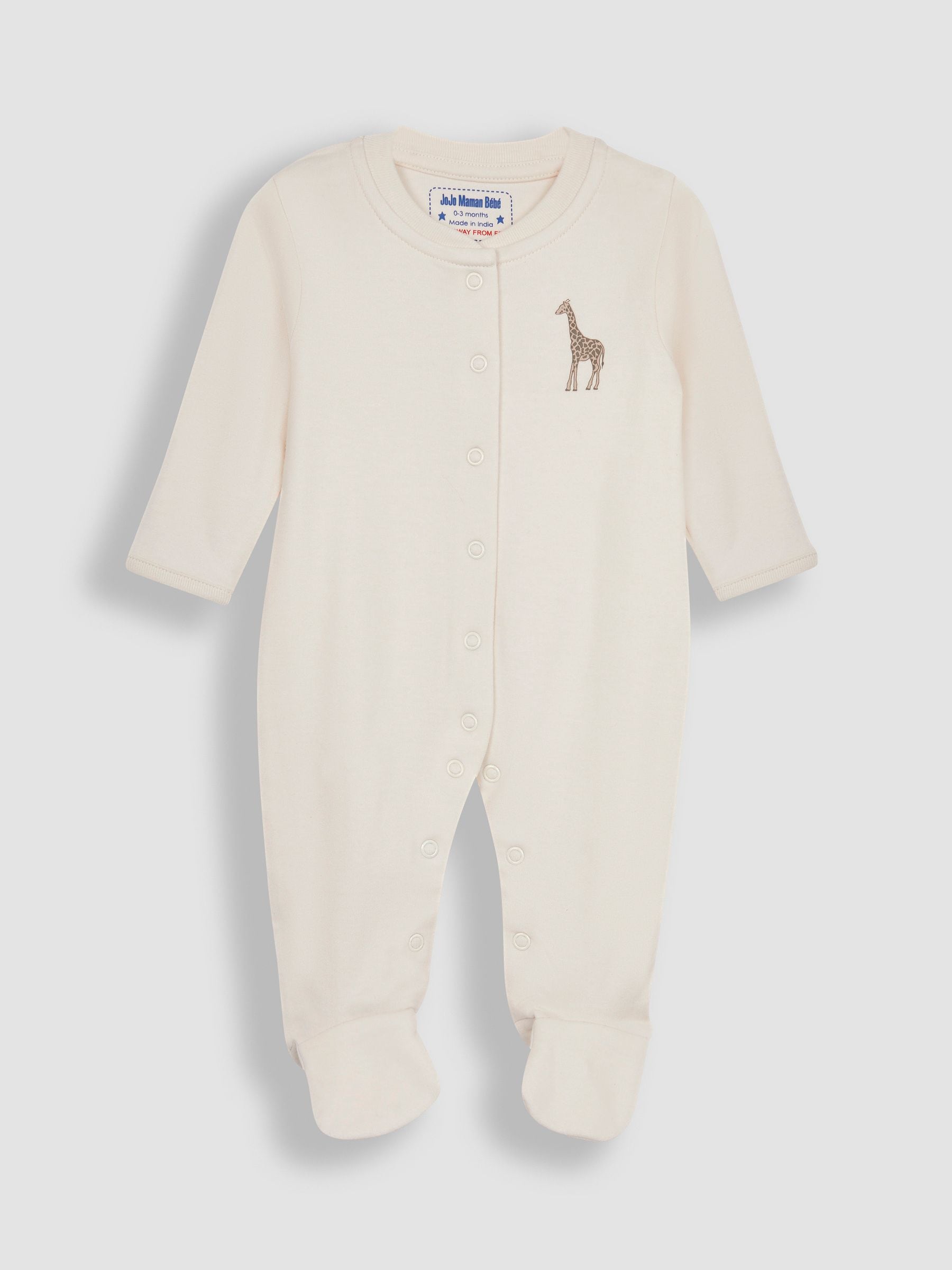JoJo Maman Bébé Natural Giraffe Cotton Footed Animal Print Sleepsuits 3-Pack image 5