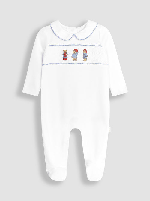 JoJo Maman Bébé White Paddington Smocked Sleepsuit image 1