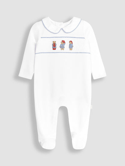 JoJo Maman Bébé White Paddington Smocked Sleepsuit image 1