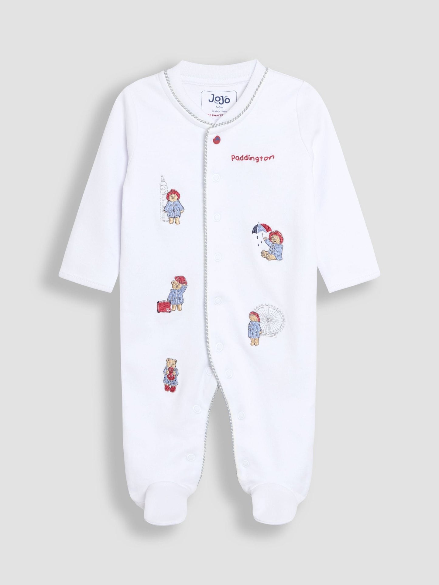 JoJo Maman Bébé White Paddington Embroidered Sleepsuit & Hat Set image 3