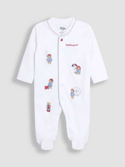 JoJo Maman Bébé White Paddington Embroidered Sleepsuit & Hat Set image 3