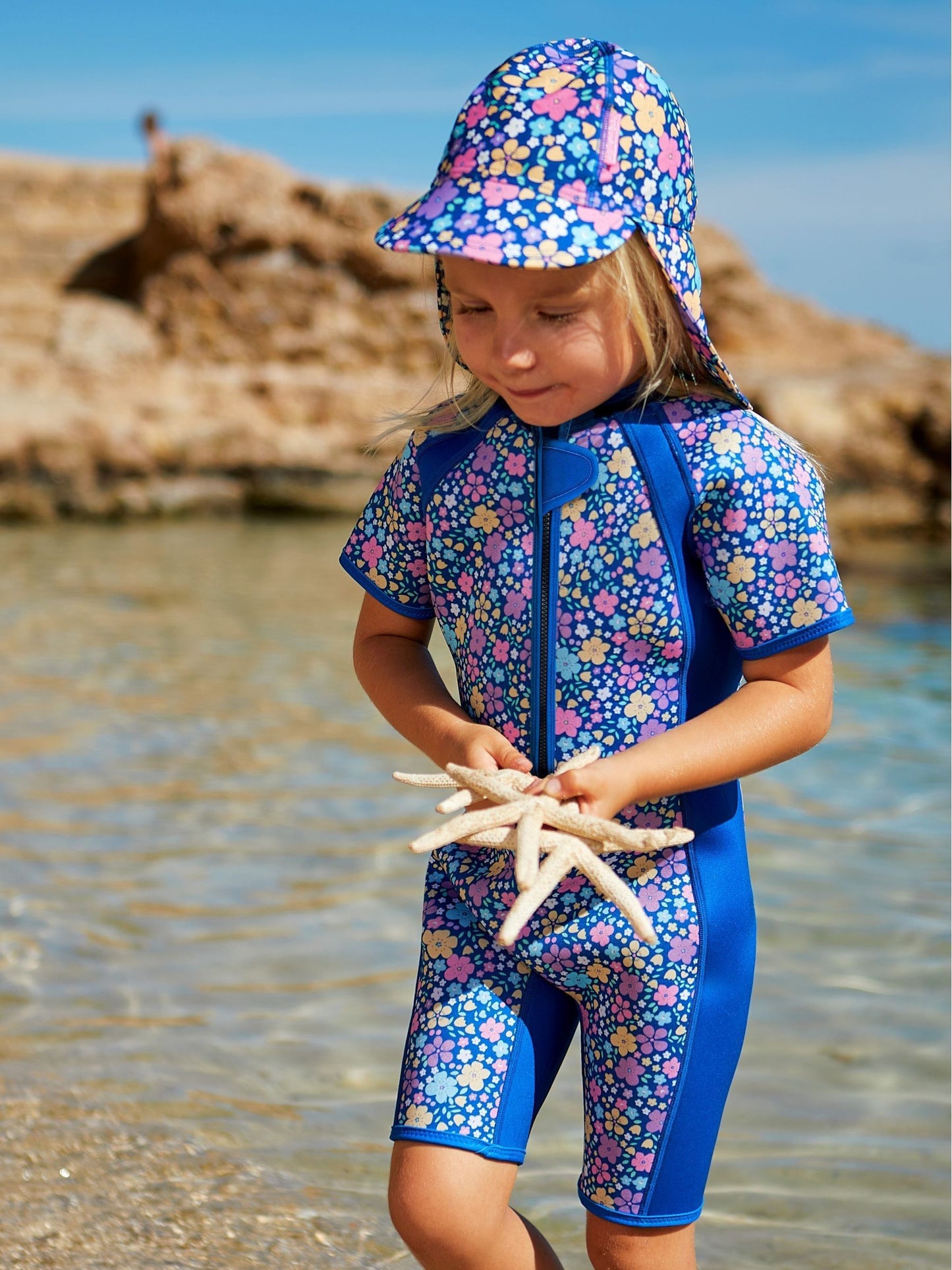 JoJo Maman Bébé Navy Blue Floral Print Junior Wetsuit image 1