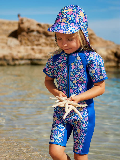 JoJo Maman Bébé Navy Blue Floral Print Junior Wetsuit image 1
