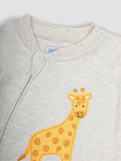 JoJo Maman Bébé Natural Cream Giraffe Appliqué Zip Sleepsuit image 2