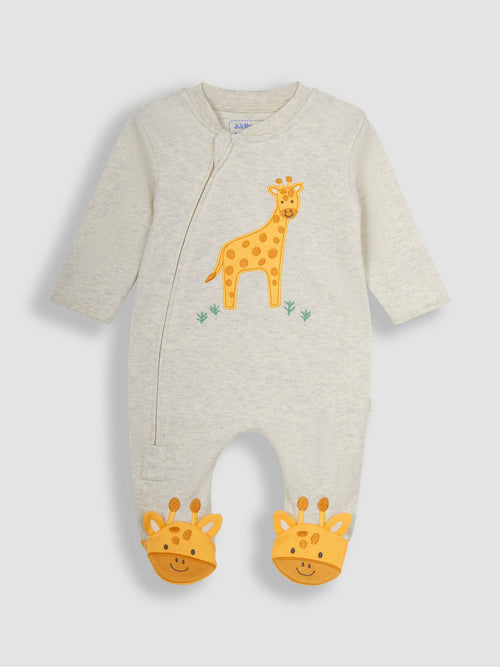 JoJo Maman Bébé Natural Cream Giraffe Appliqué Zip Sleepsuit image 1