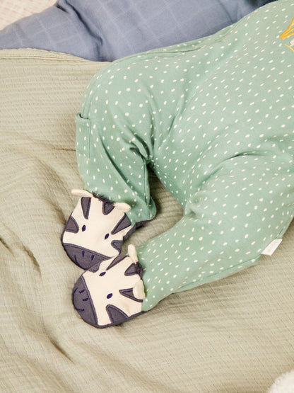 JoJo Maman Bébé Green Zebra Appliqué Zip Sleepsuit image 3