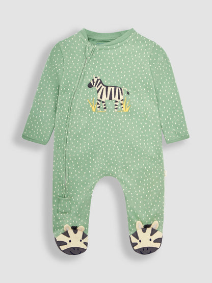 JoJo Maman Bébé Green Zebra Appliqué Zip Sleepsuit image 4