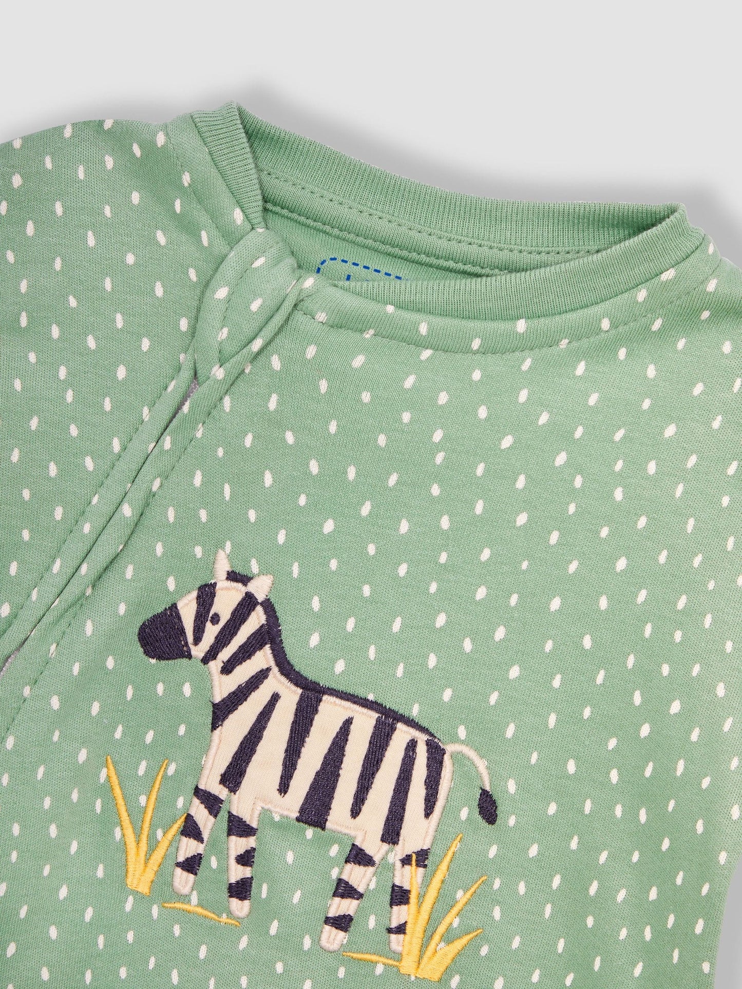 JoJo Maman Bébé Green Zebra Appliqué Zip Sleepsuit image 5