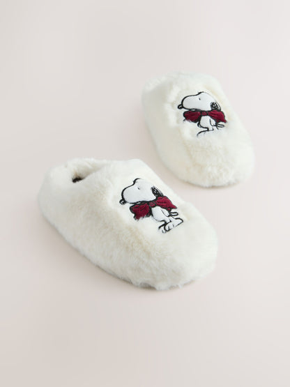 White Snoopy Faux Fur Mule Slippers - image 1