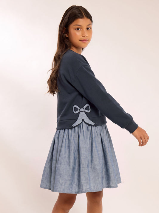 Lipsy Navy Blue 2-in-1 Bow Detail Sweat Dress (5-14yrs) - image 1