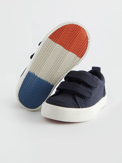 Navy Canvas Standard Fit (F) Two Strap Touch Fastening Trainers image 5