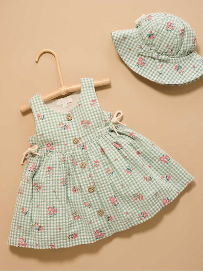 Purebaby Green Frida Gingham Pinnie Dress image 1