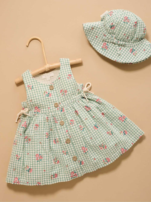 Purebaby Green Frida Gingham Pinnie Dress image 1
