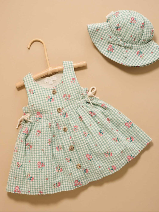 Purebaby Green Frida Gingham Pinnie Dress image 1