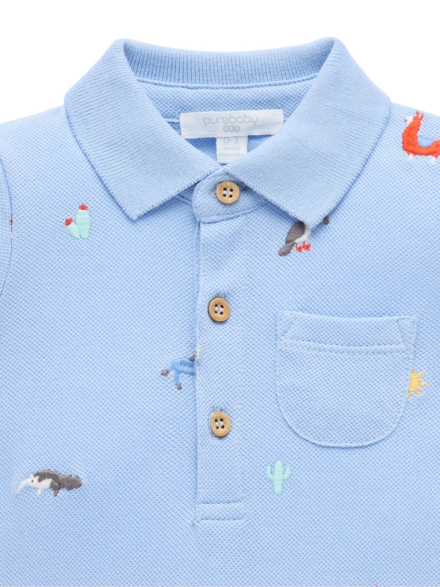 Purebaby Blue Embroidered Polo Romper image 4