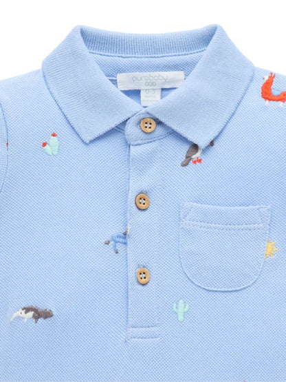 Purebaby Blue Embroidered Polo Romper image 4
