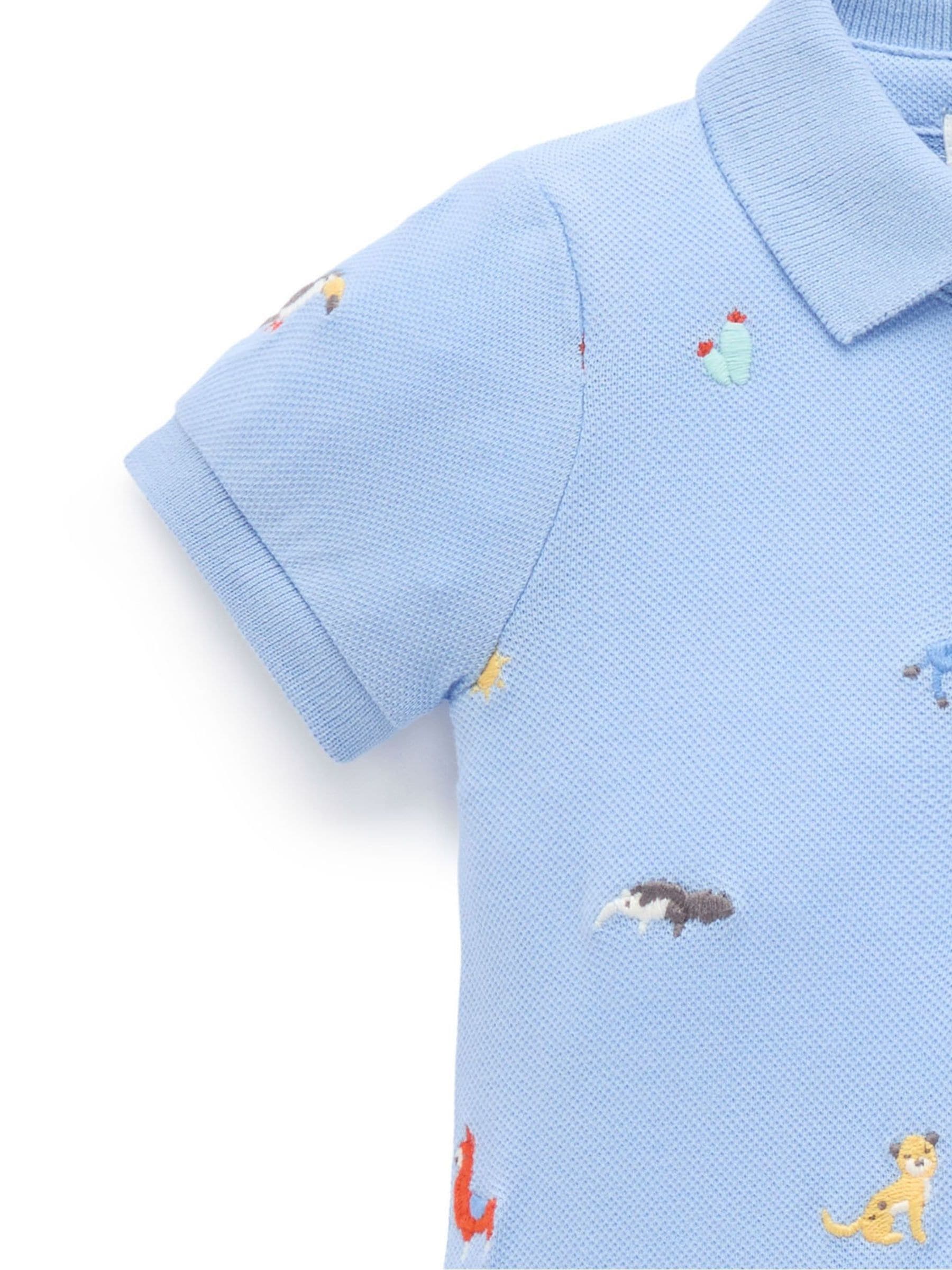 Purebaby Blue Embroidered Polo Romper image 5