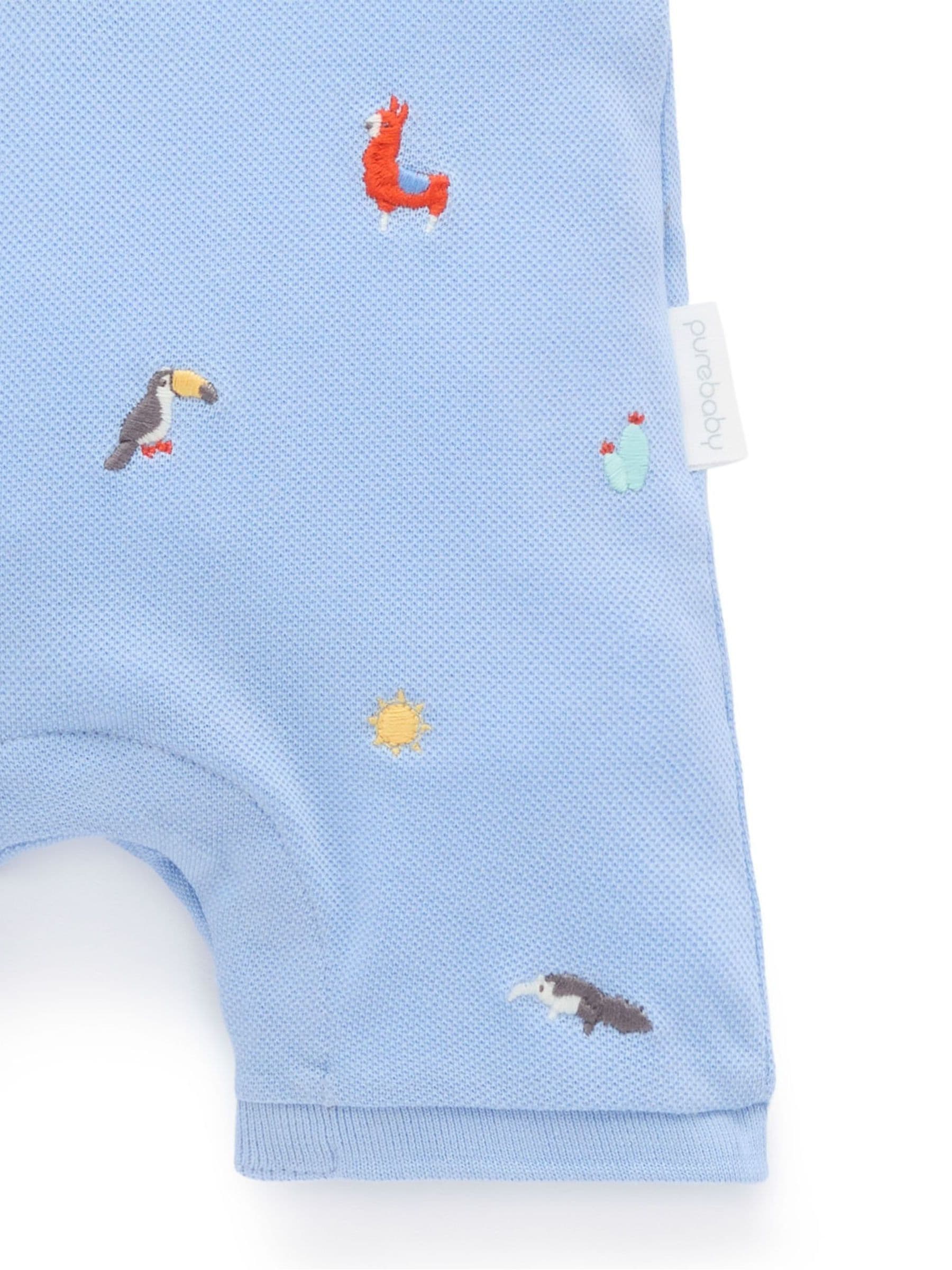 Purebaby Blue Embroidered Polo Romper image 6