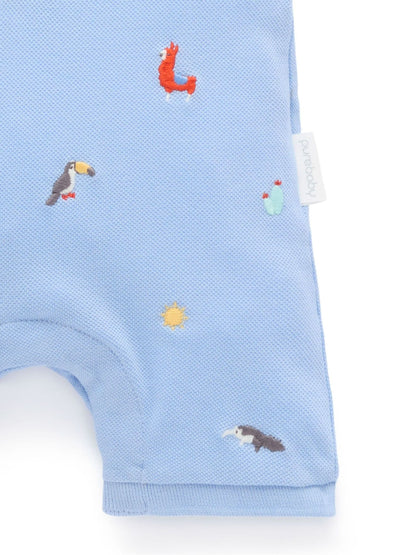 Purebaby Blue Embroidered Polo Romper image 6