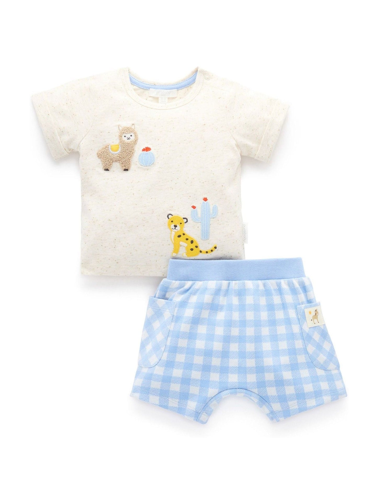 Purebaby Blue Gingham Shorts and T-Shirt Set image 3