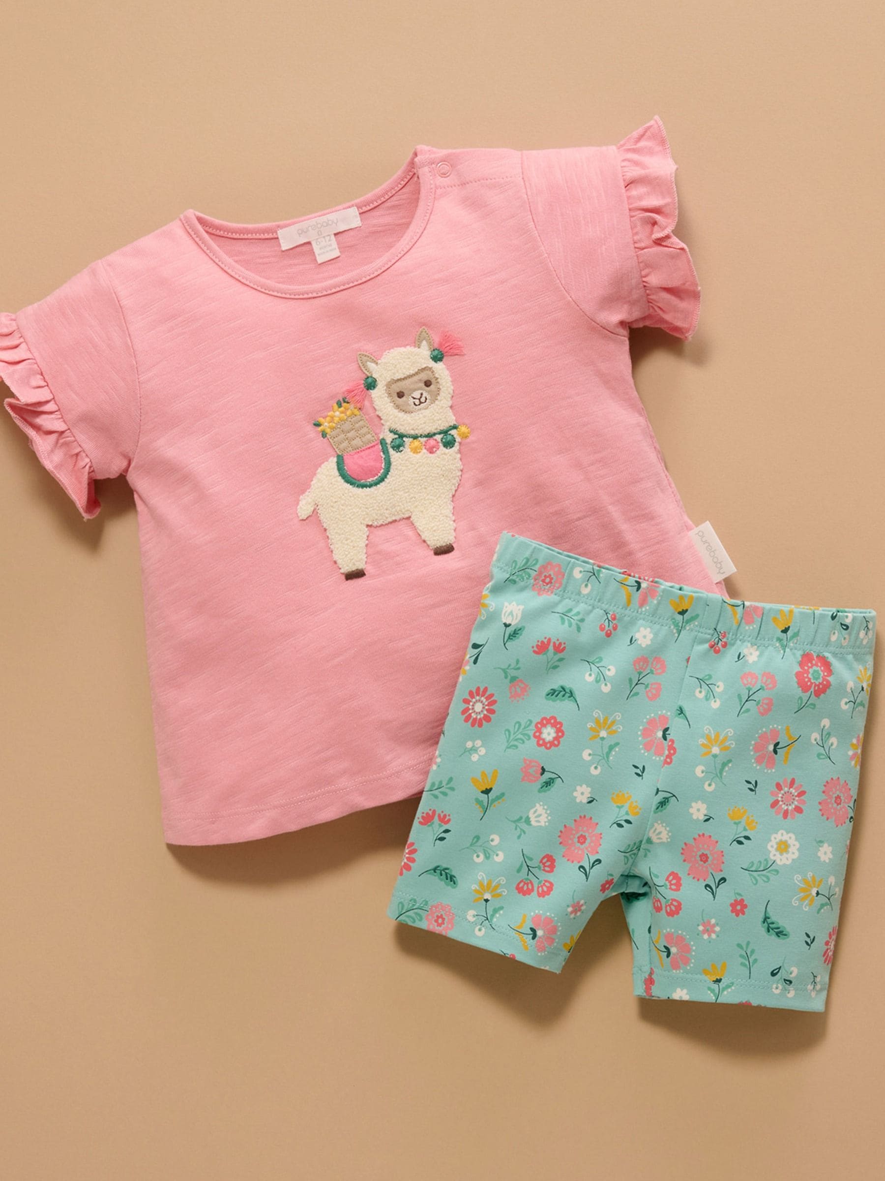 Purebaby Pink Ruffle T-Shirt & Shorts Set image 3