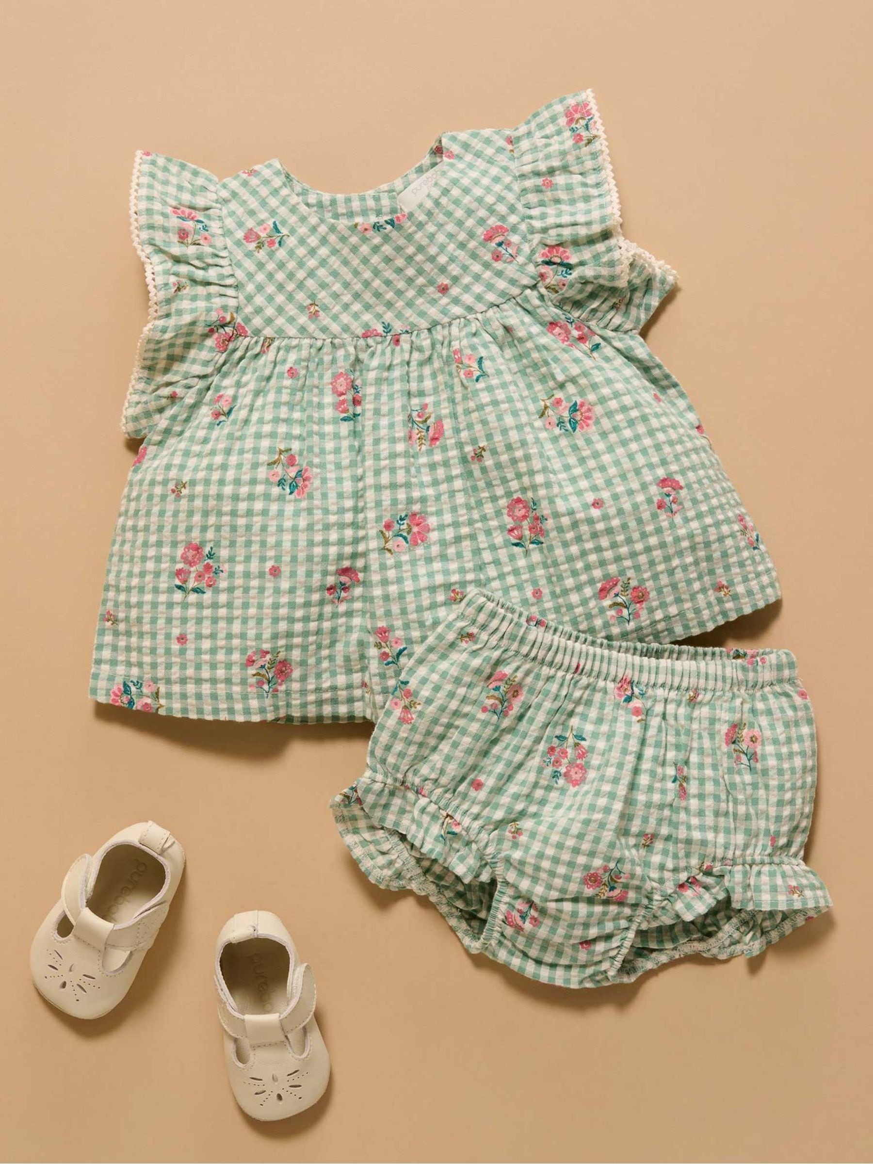 Purebaby Green Frida Gingham Set image 3