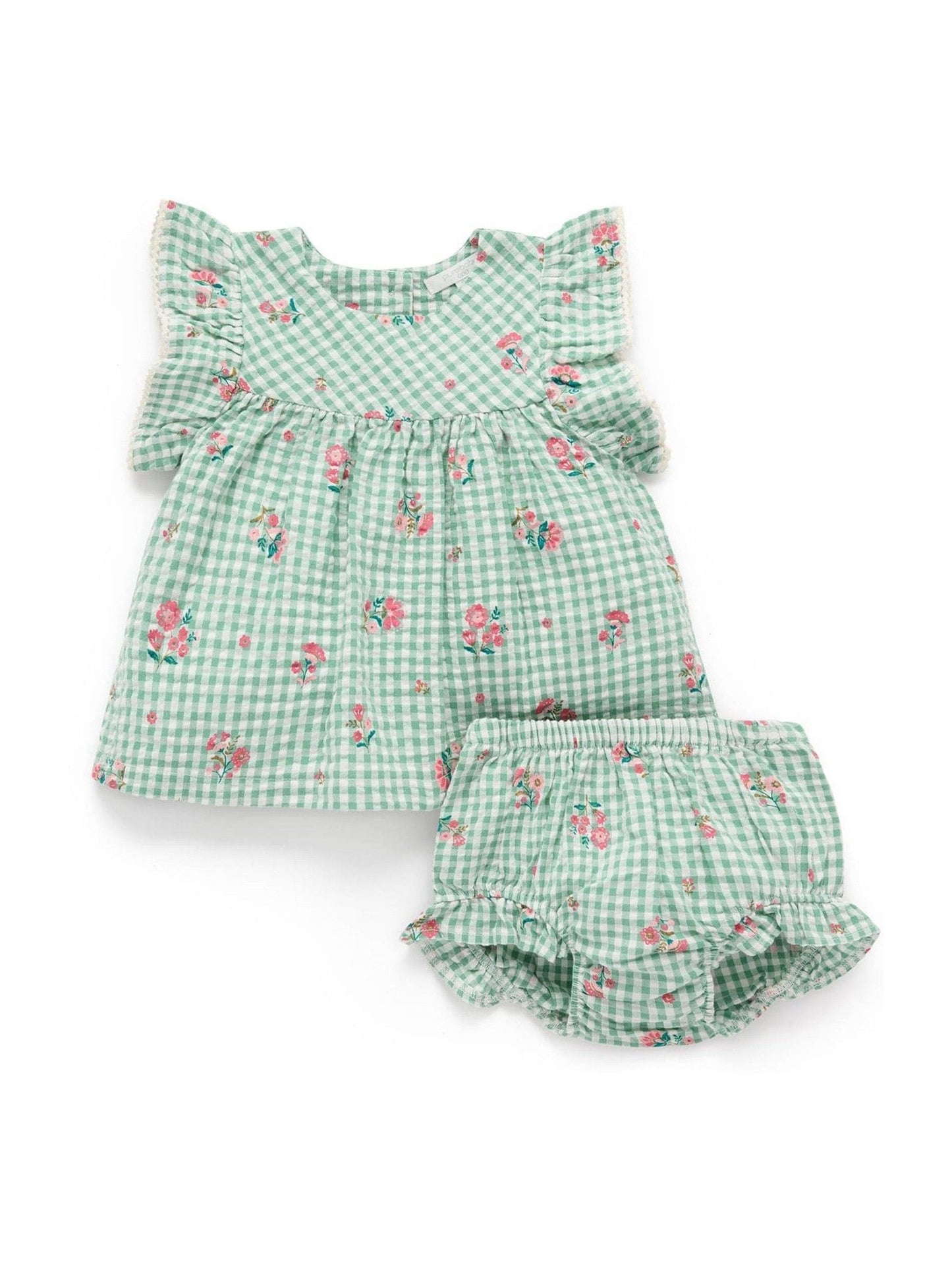 Purebaby Green Frida Gingham Set image 4