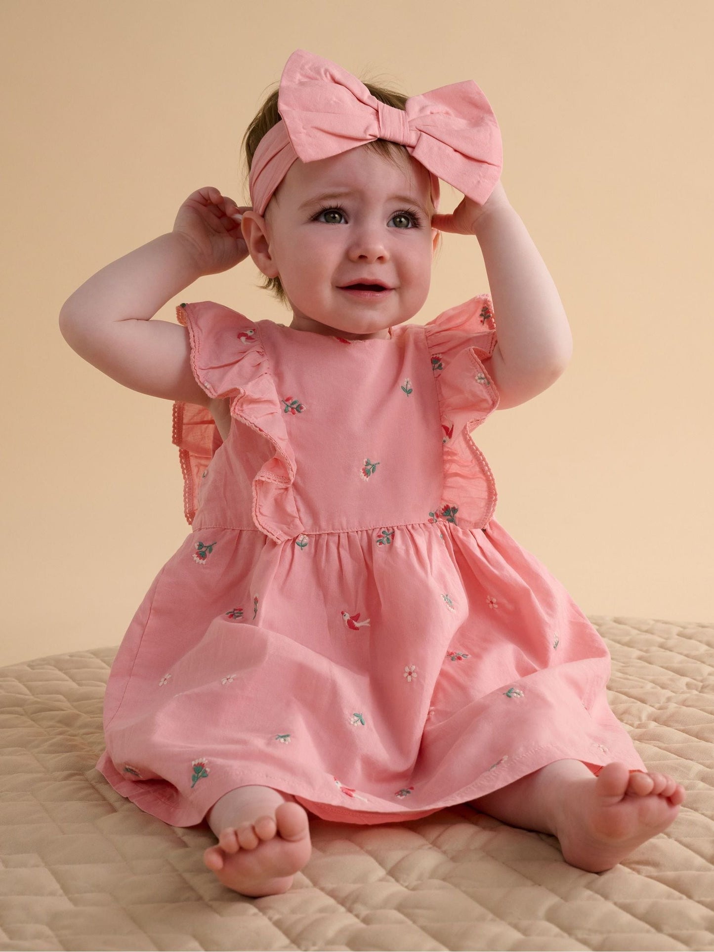 Purebaby Pink Broderie Dress & Headband Set image 1