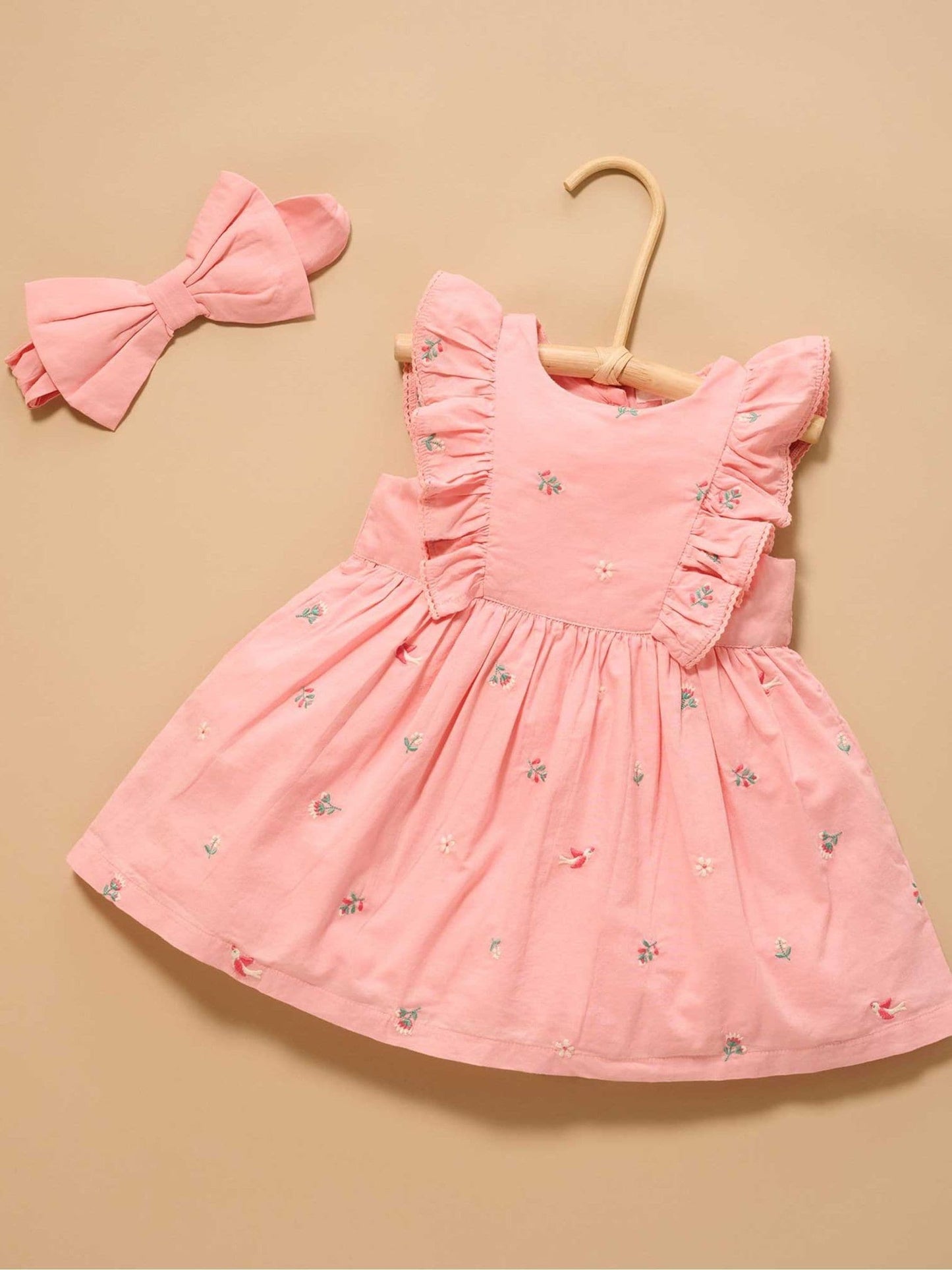 Purebaby Pink Broderie Dress & Headband Set image 3