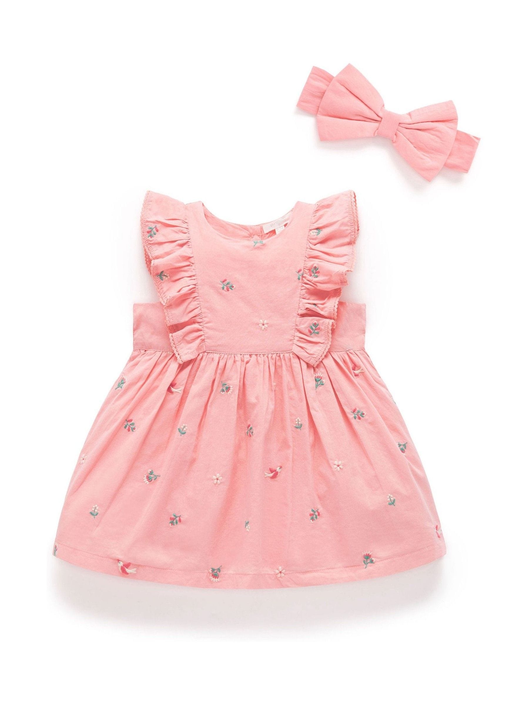 Purebaby Pink Broderie Dress & Headband Set image 4