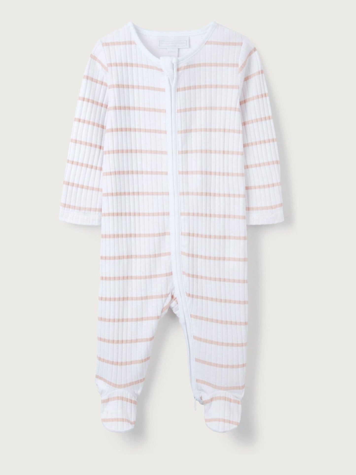 The White Company Pink Cotton Stripe Rib Sleepsuit image 3