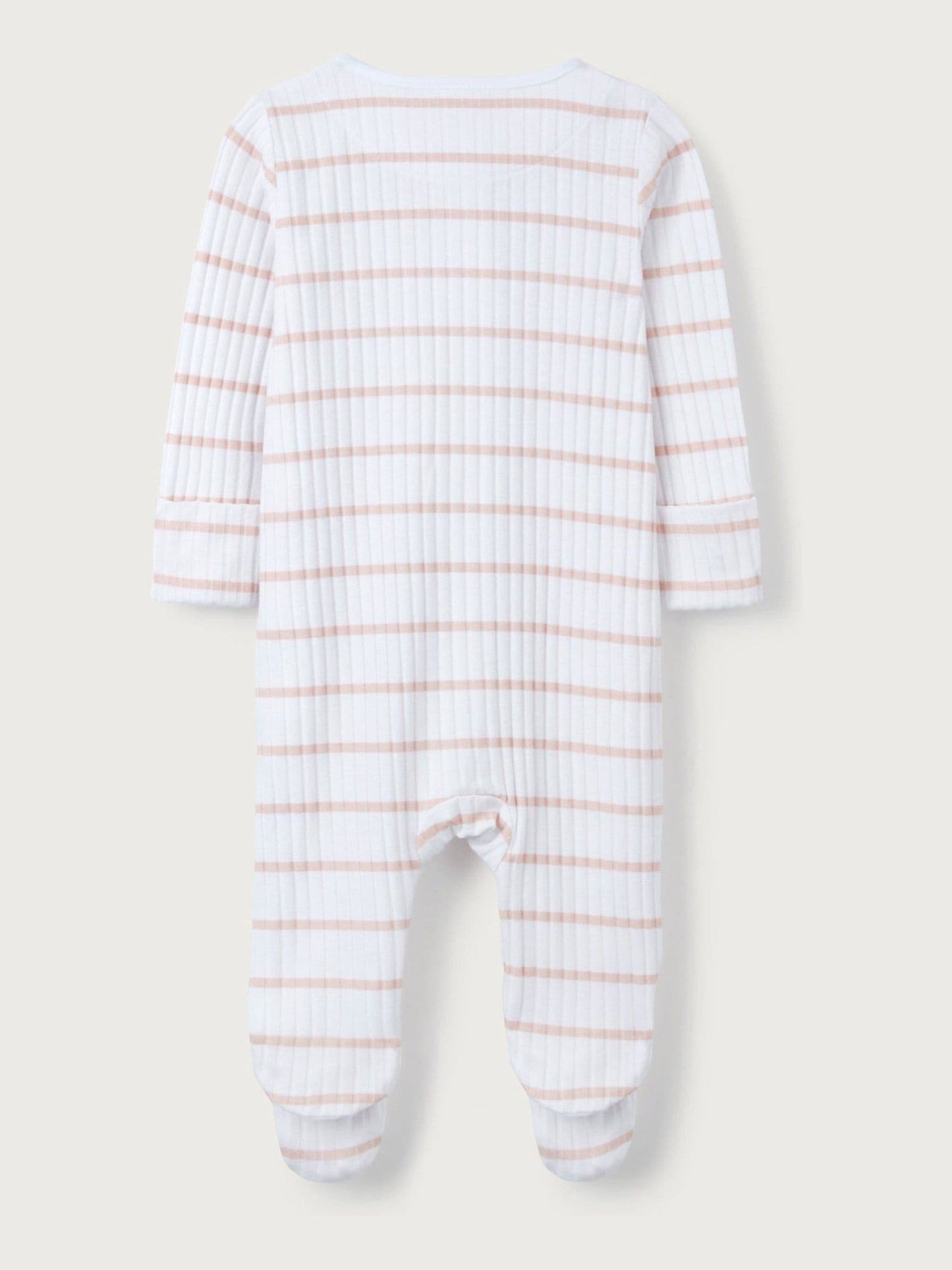 The White Company Pink Cotton Stripe Rib Sleepsuit image 4